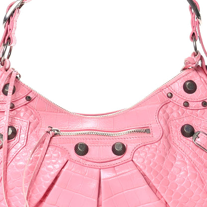 Balenciaga Extra Supple Calfskin Crocodile Embossed Small Le Cagole Shoulder Bag Sweet Pink 9 of 13