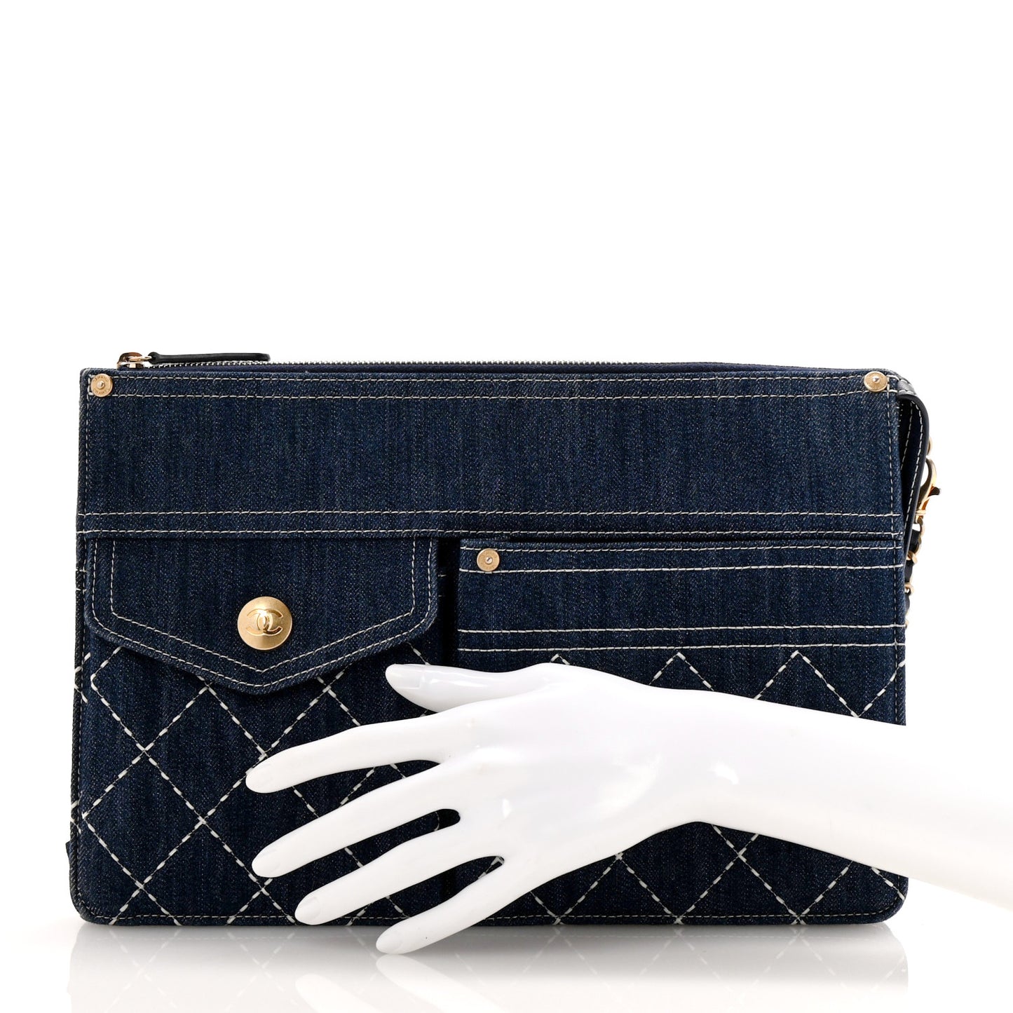 Denim Quilted Zipped Pouch Blue