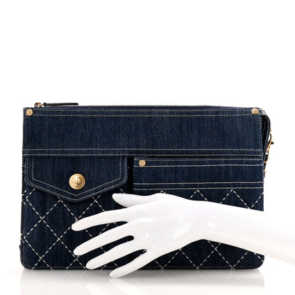 Chanel Denim Quilted Zipped Pouch Blue 2 of 10