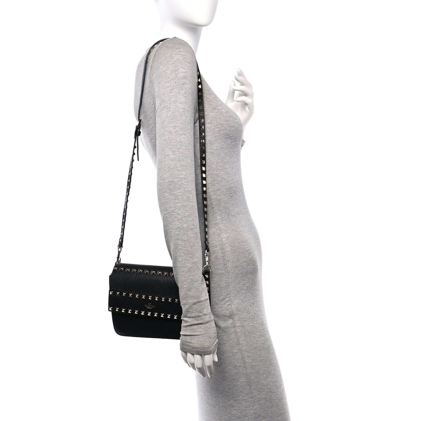 Vitello Rockstud Side Slip Crossbody Black