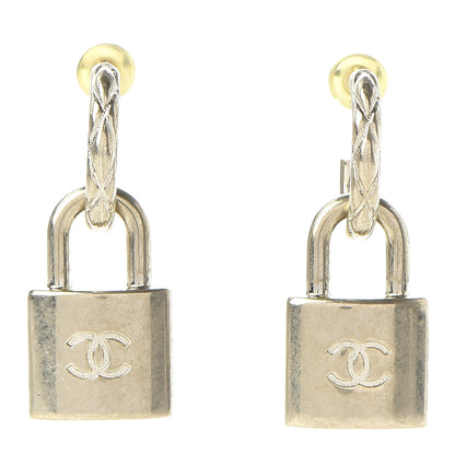 Chanel Metal Lock Drop Earrings Light Gold 1 of 5