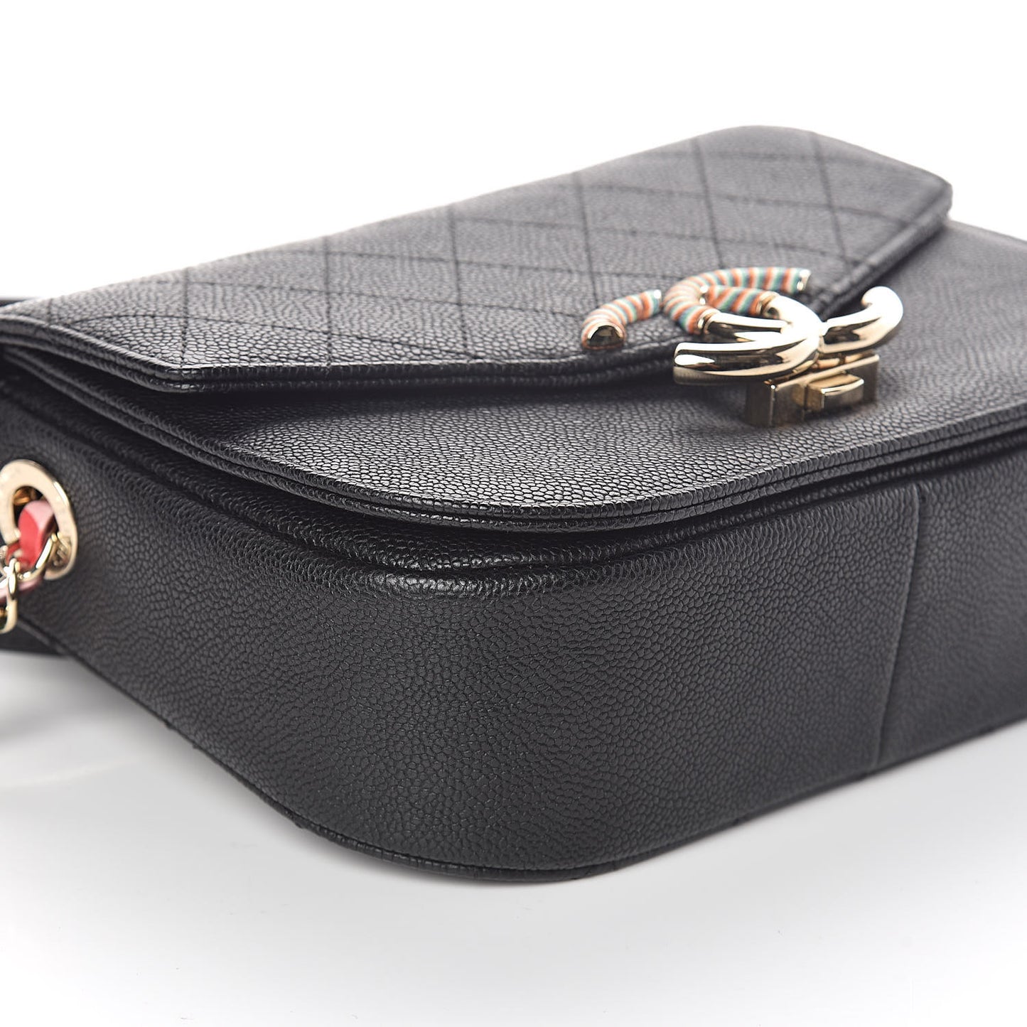 Caviar Quilted Thread Around Single Flap Black