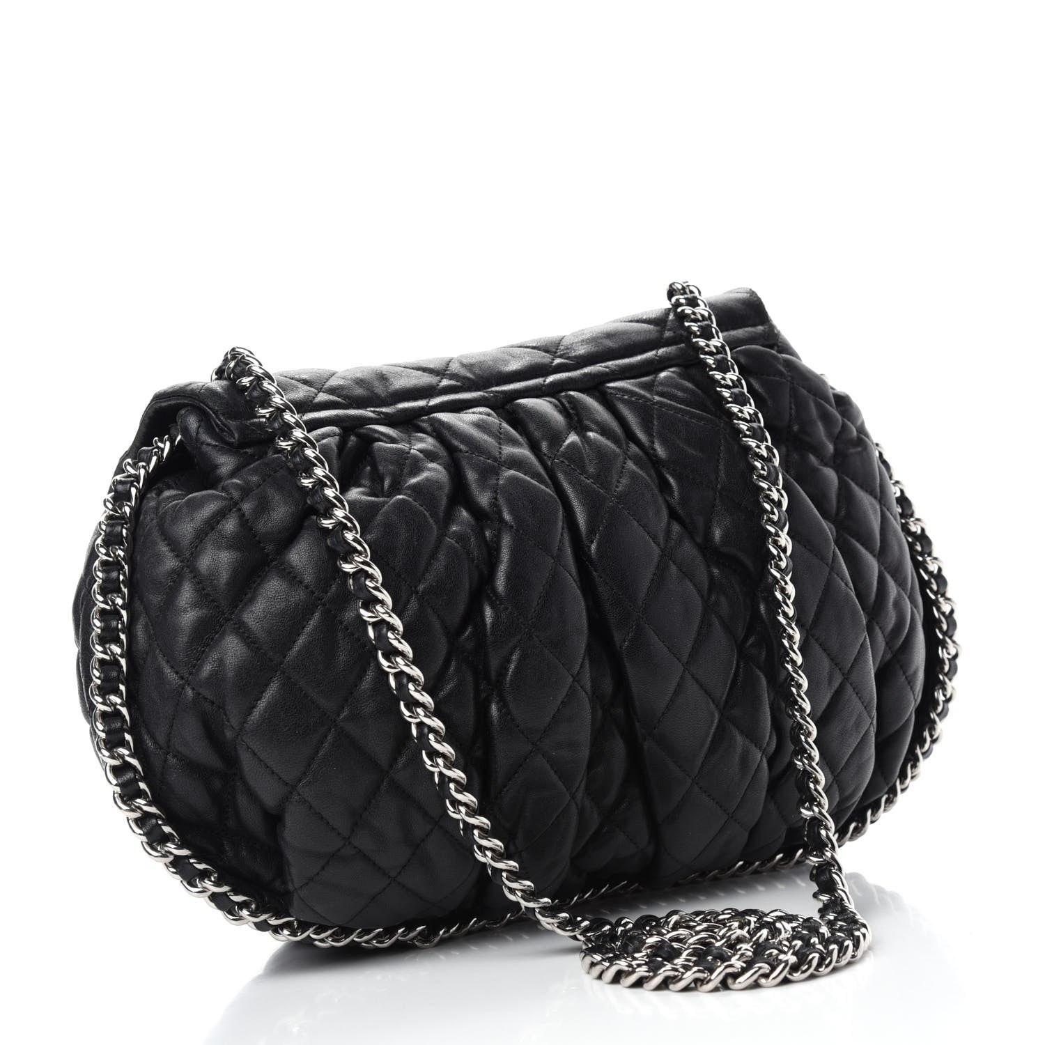 Chanel Washed Lambskin Quilted Large Chain Around Messenger Black 3 of 13