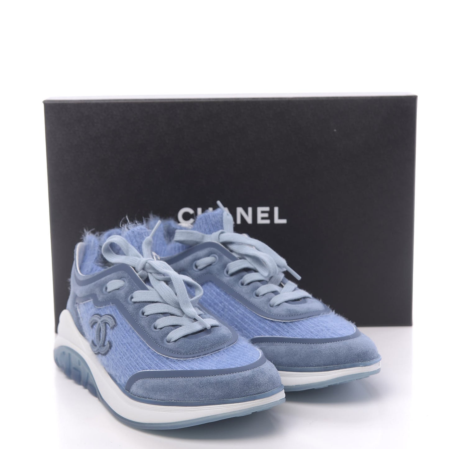 Suede Calfskin Stretch Fabric CC Sneakers 37.5 Light Blue
