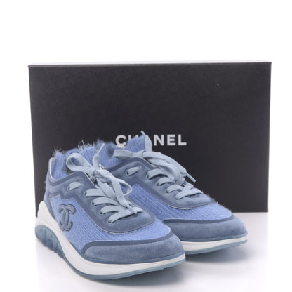 Chanel Suede Calfskin Stretch Fabric CC Sneakers 37.5 Light Blue 7 of 7
