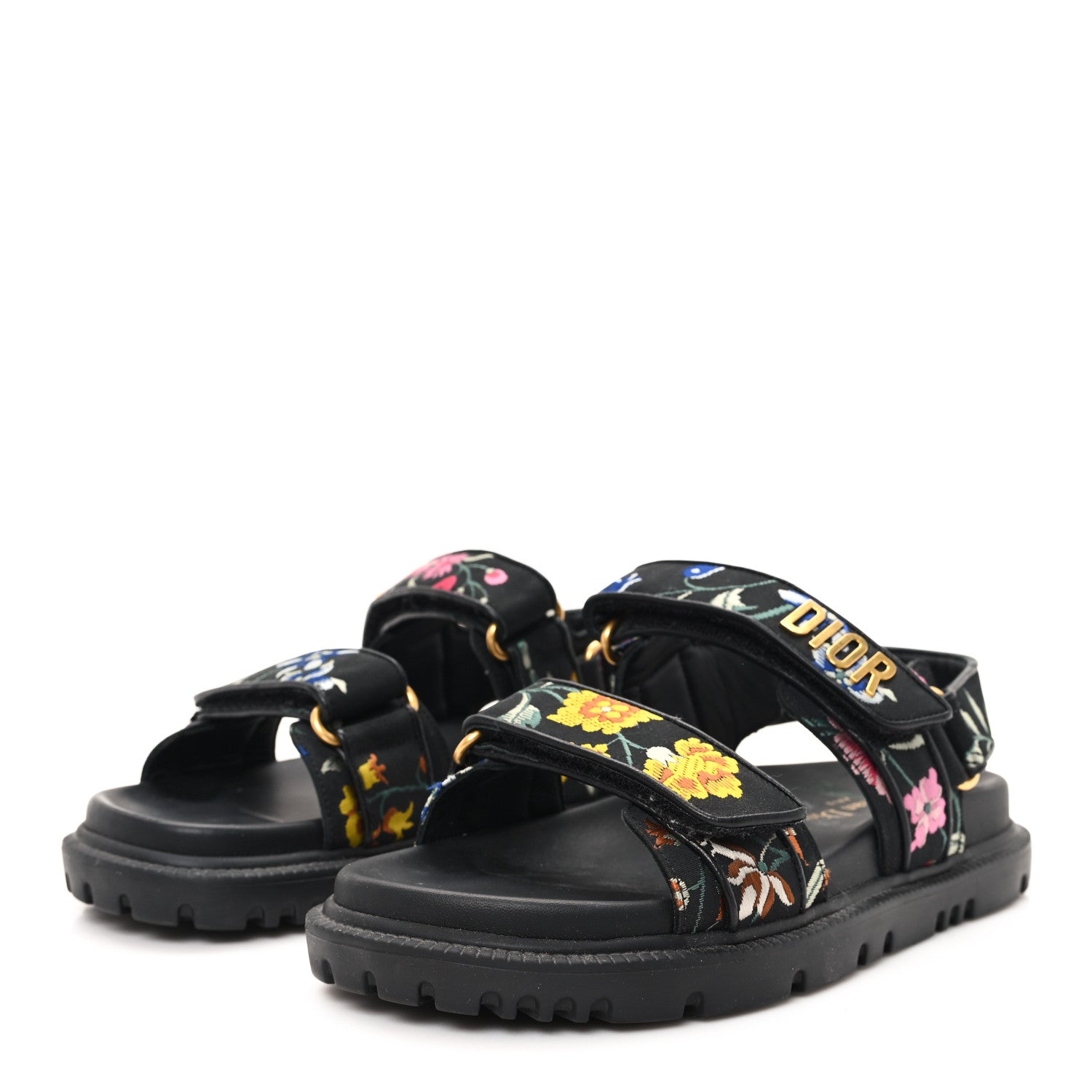 Christian Dior Technical Fabric Petites Fleurs Print Dioract Sandals 36.5 Black Multicolor 4 of 9
