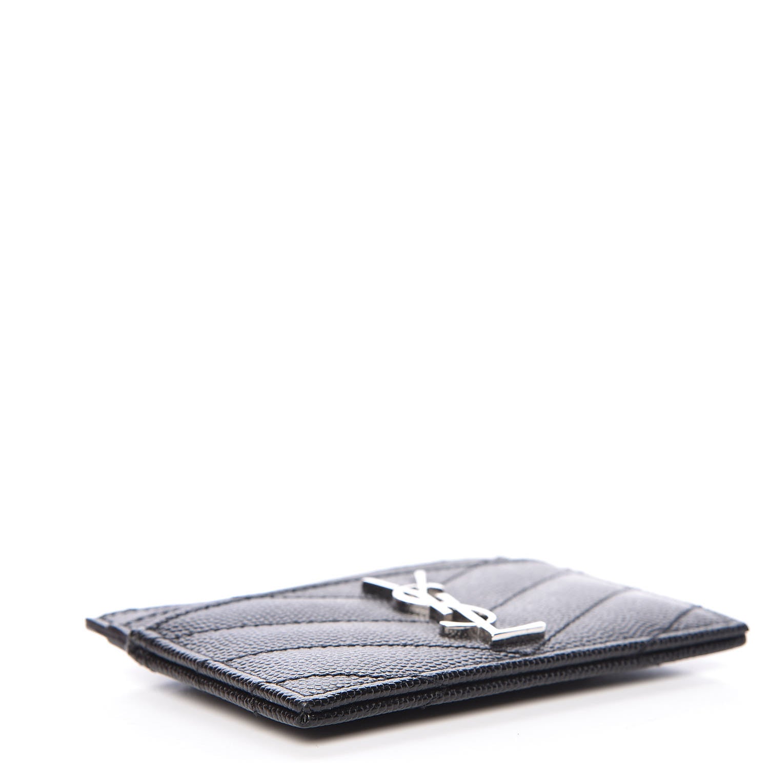 Saint Laurent Grain De Poudre Matelasse Chevron Monogram Credit Card Case Black 4 of 9
