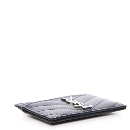 Saint Laurent Grain De Poudre Matelasse Chevron Monogram Credit Card Case Black 4 of 9