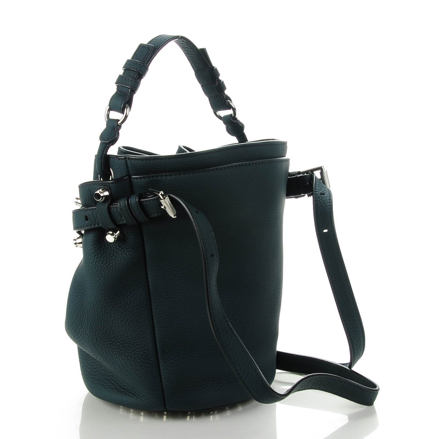 Pebbled Calfskin Small Diego Bucket Bag Varsity Nickel Hardware