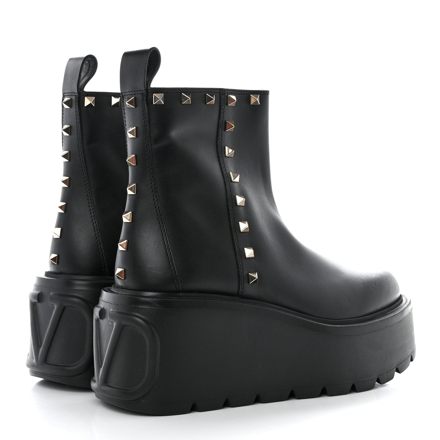 Calfskin Rockstud VLOGO Uniqueform Chelsea 55/85mm Flatform Ankle Boots 38 Black