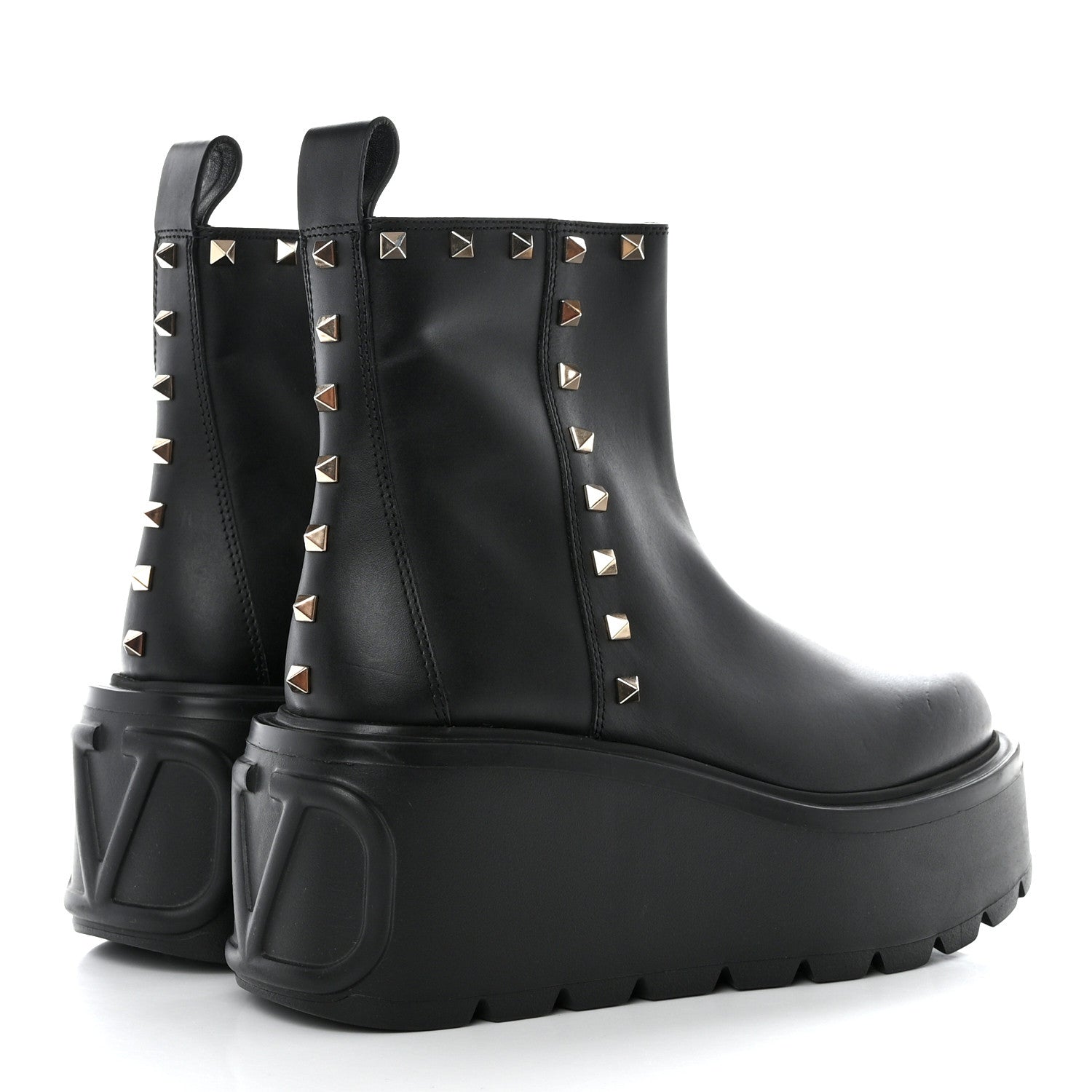 Valentino Garavani Calfskin Rockstud VLOGO Uniqueform Chelsea 55/85mm Flatform Ankle Boots 38 Black 4 of 9