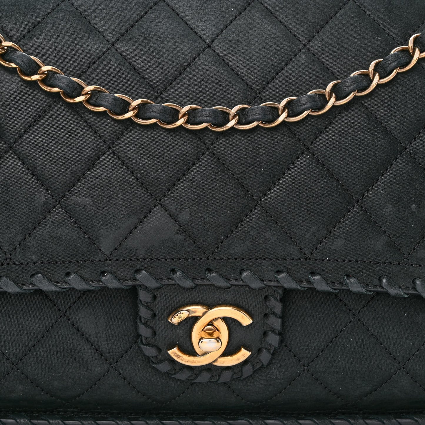 Suede Calfskin Jumbo Happy Stitch Flap Black