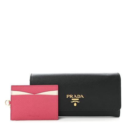 Prada Saffiano Continental Flap Wallet Black Ibisco 1 of 9