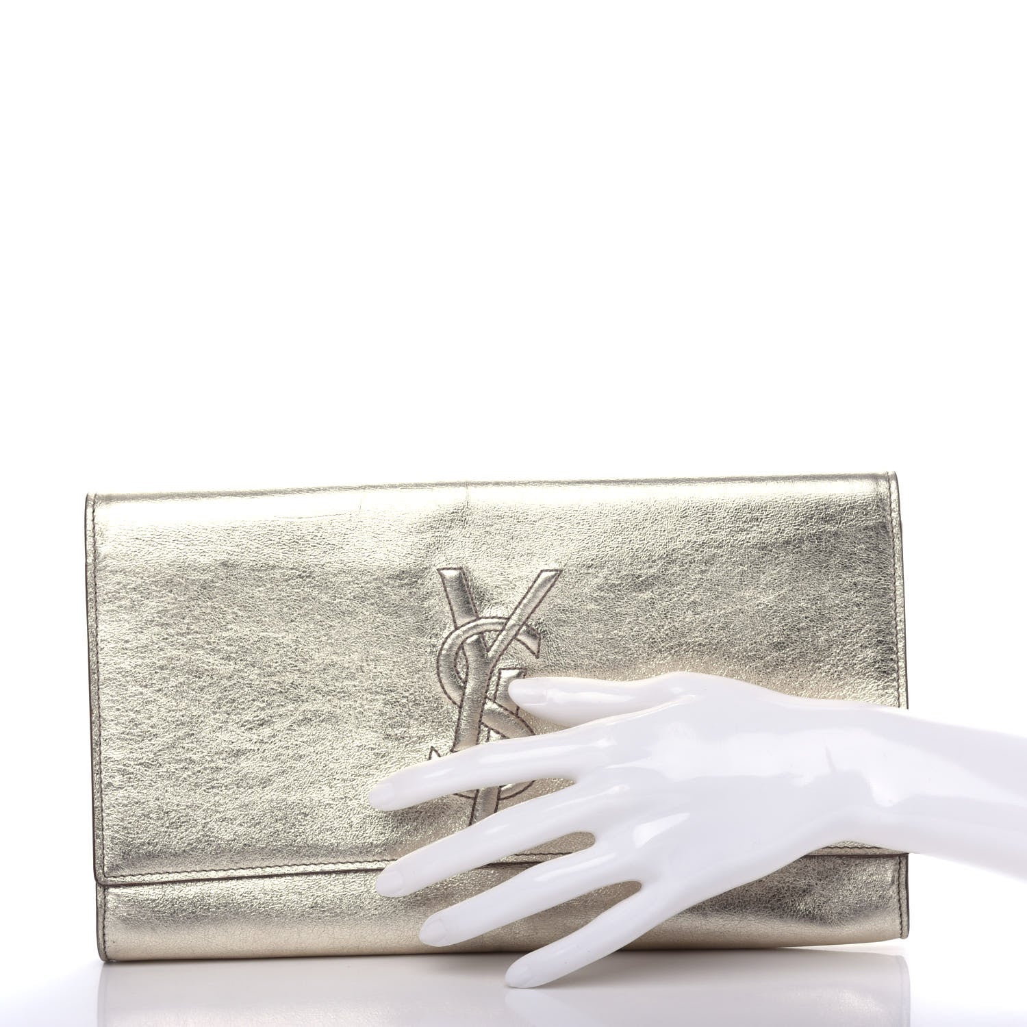 Saint Laurent Metallic Calfskin Monogram Large Belle De Jour Clutch Gold 2 of 7