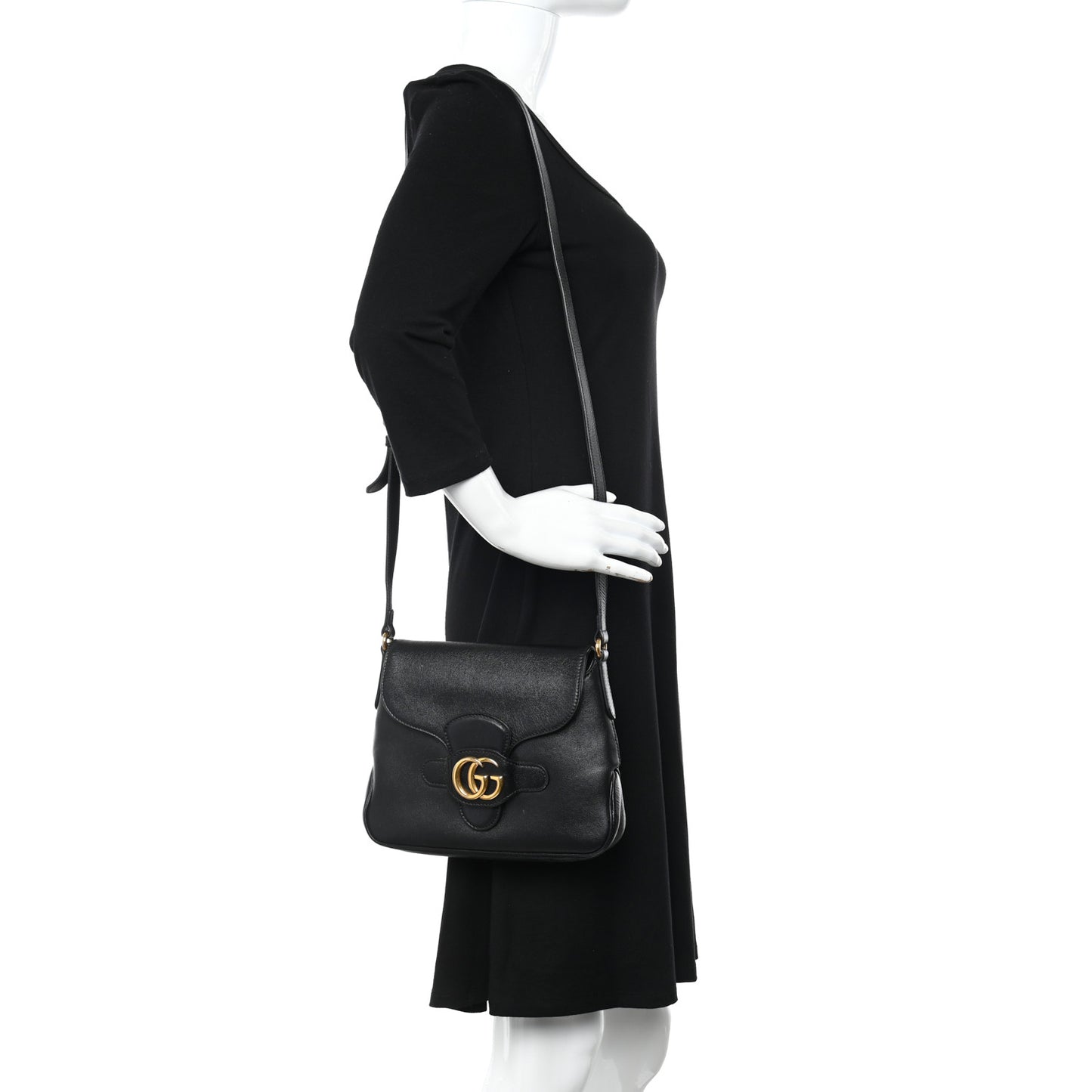 New Sakai Calfskin Lux Small Dahlia Messenger Shoulder Bag Black