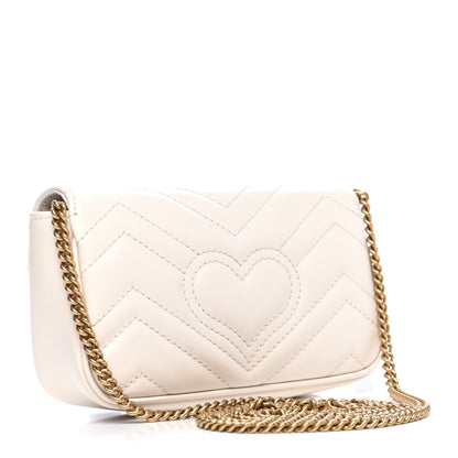 Gucci Calfskin Matelasse Super Mini GG Marmont Shoulder Bag White 2 of 6