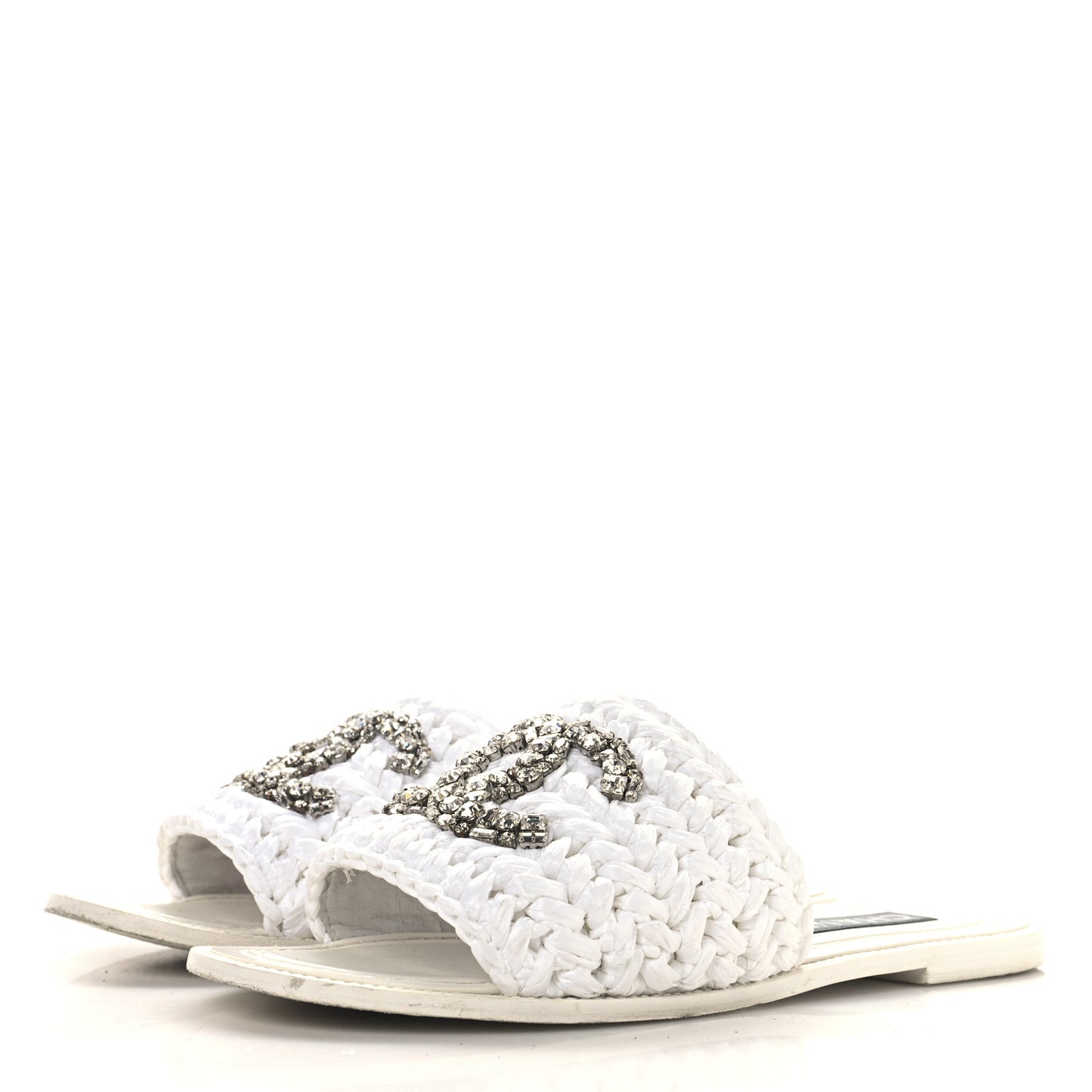 Raffia Crystal CC Mules Sandals 39.5 White