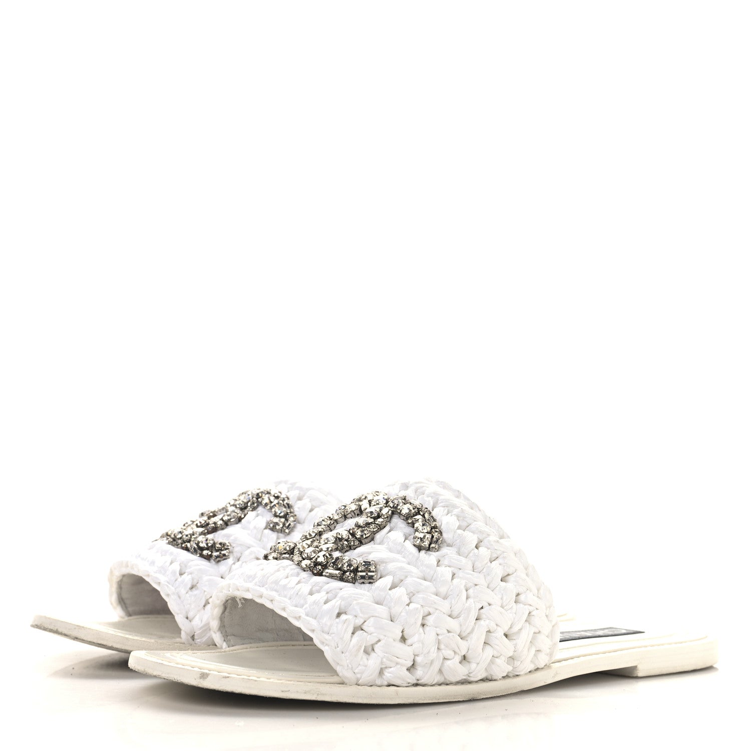 Chanel Raffia Crystal CC Mules Sandals 39.5 White 4 of 10