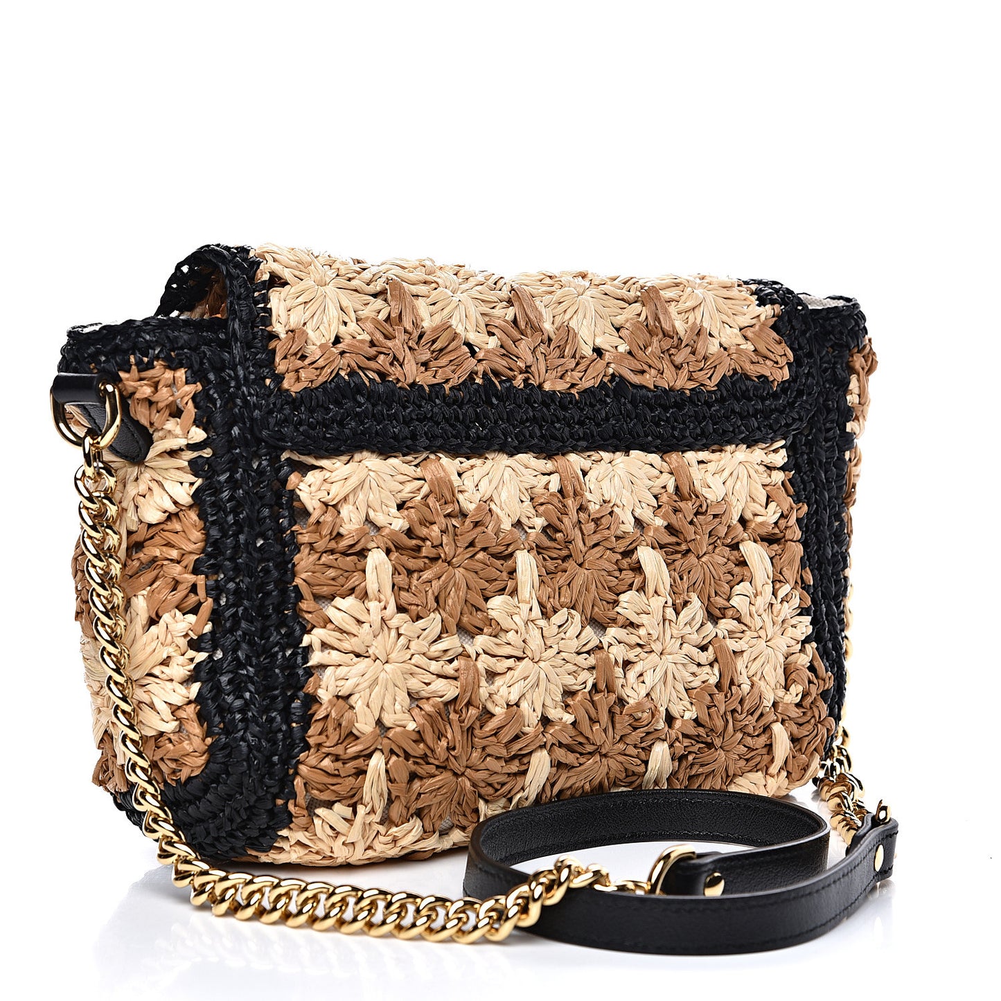 Raffia Azalea Calfskin Crochet Flower Small GG Marmont Shoulder Bag Natural Ecru Black