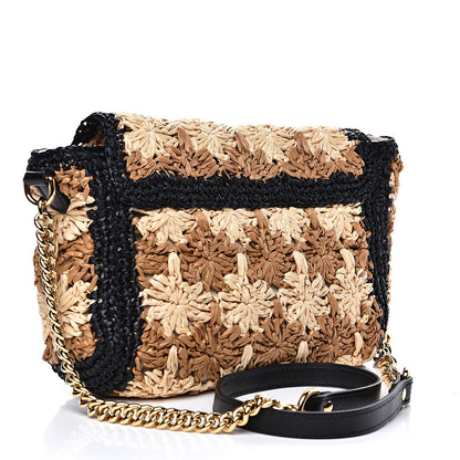 Gucci Raffia Azalea Calfskin Crochet Flower Small GG Marmont Shoulder Bag Natural Ecru Black 3 of 10