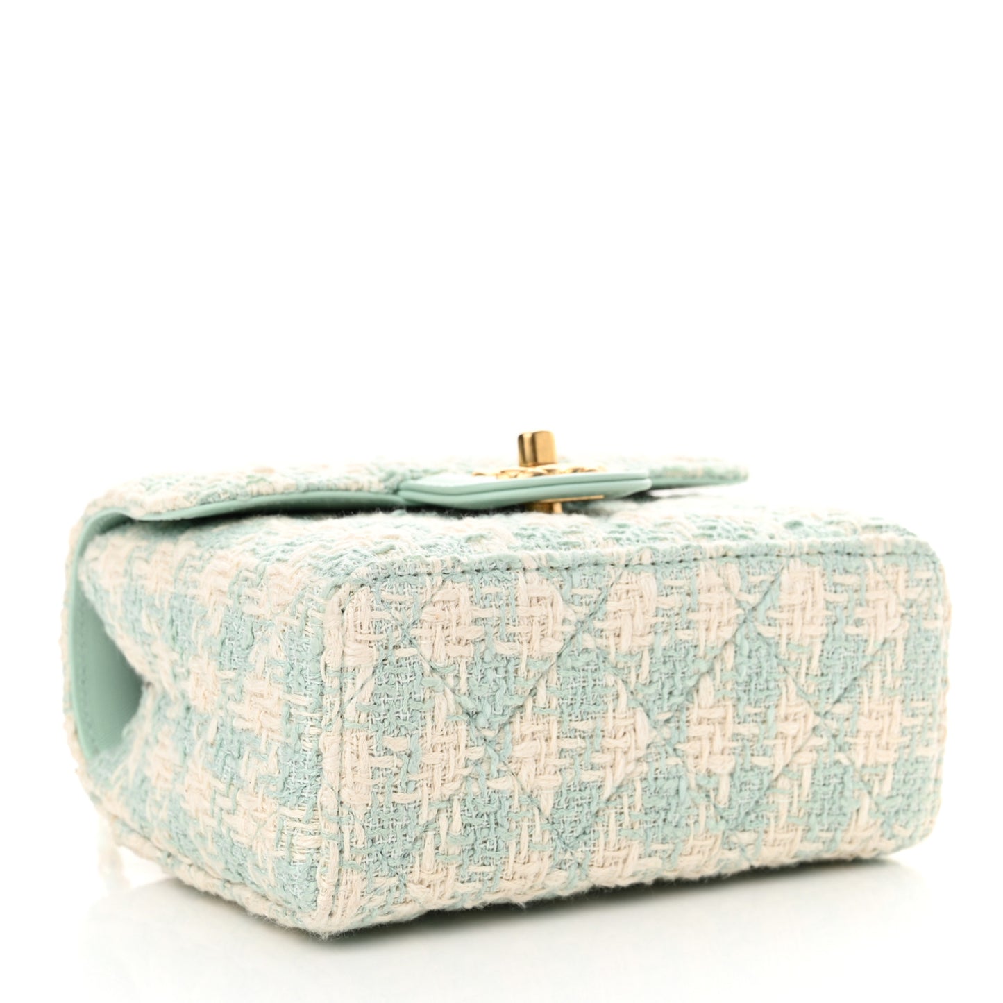 Tweed Handle Crush Top Handle Flap Bag Light Blue Ecru