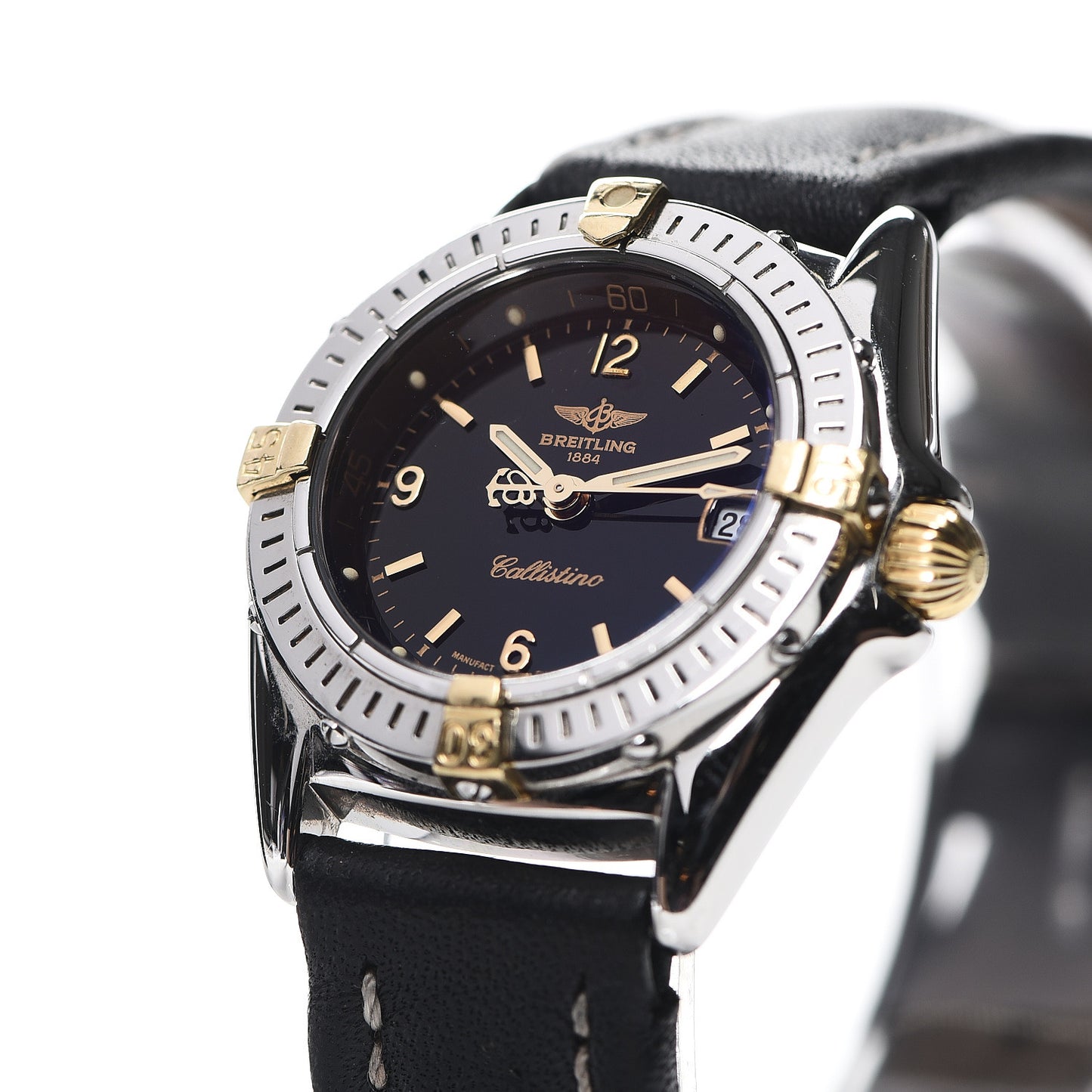 Stainless Steel 18K Yellow Gold Calfskin 28mm Callistino Quartz Watch Black B52045.1