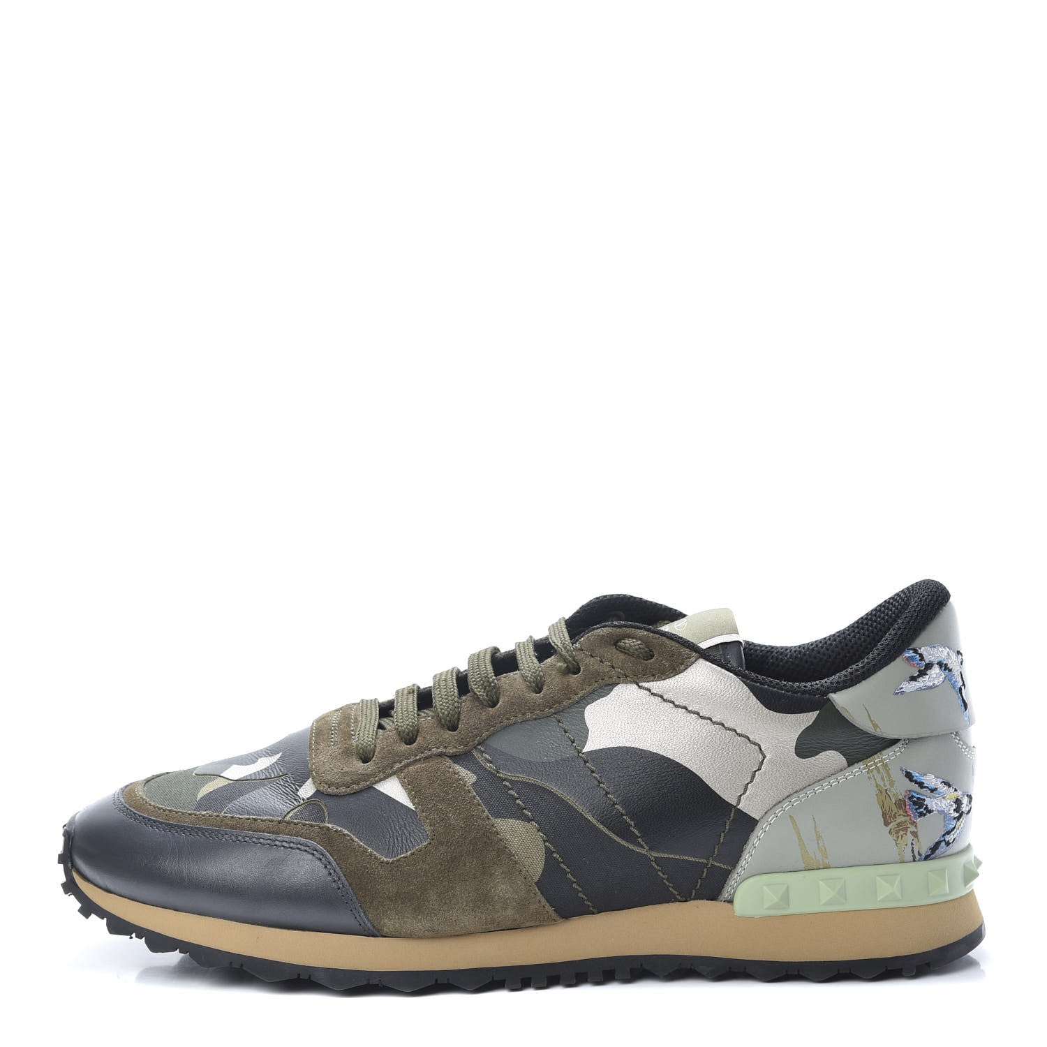 Valentino Garavani Nappa Suede Camouflage Embroidered Mens Rockrunner Sneakers 42 Khaki Multicolor 1 of 9