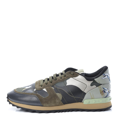 Valentino Garavani Nappa Suede Camouflage Embroidered Mens Rockrunner Sneakers 42 Khaki Multicolor 1 of 9