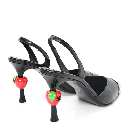 Chanel Lambskin Patent Cap Toe CC Apple Slingback Pumps 40 Black 5 of 10