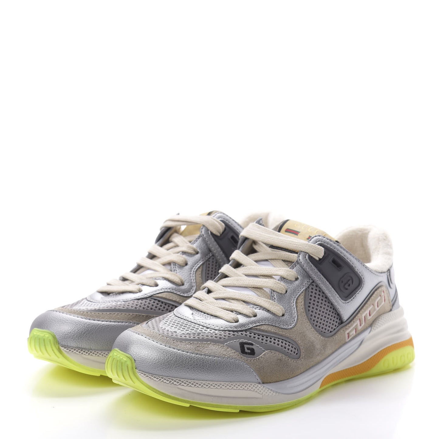 Metallic Calfskin Suede Womens Ultrapace Sneakers 38.5 Silver Oatmeal