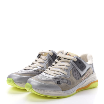 Gucci Metallic Calfskin Suede Womens Ultrapace Sneakers 38.5 Silver Oatmeal 3 of 8