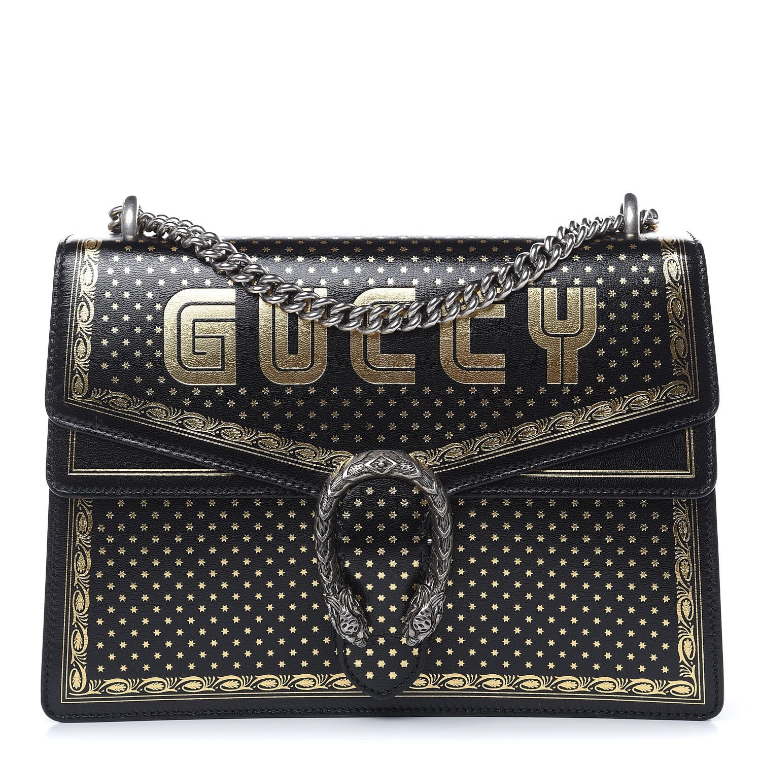 Gucci X SEGA Calfskin GUCCY Stars Medium Dionysus Shoulder Bag Black Gold 1 of 10
