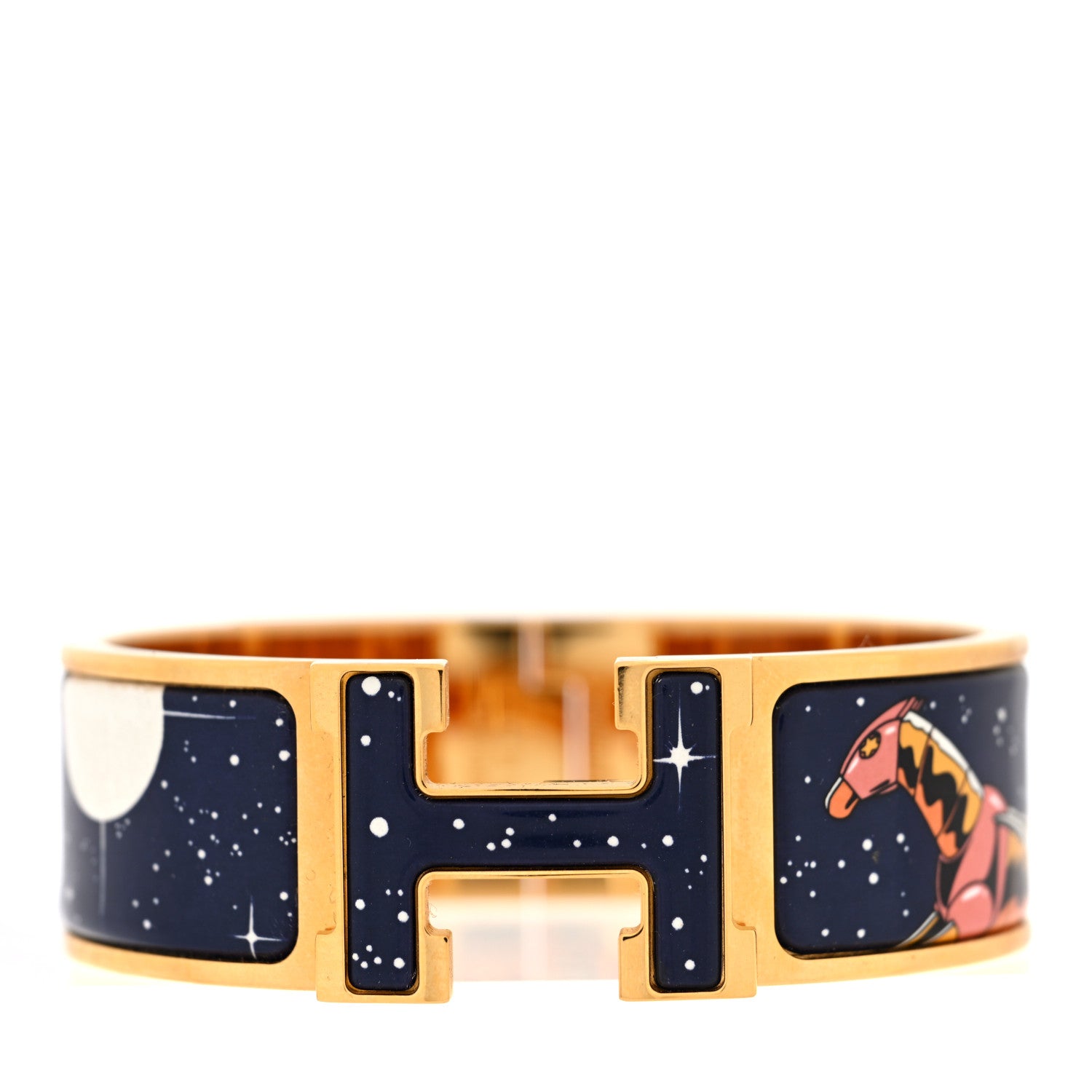 Hermes Enamel Printed Space Derby Wide Clic Clac H Bracelet PM Indigo Multicolor 1 of 4