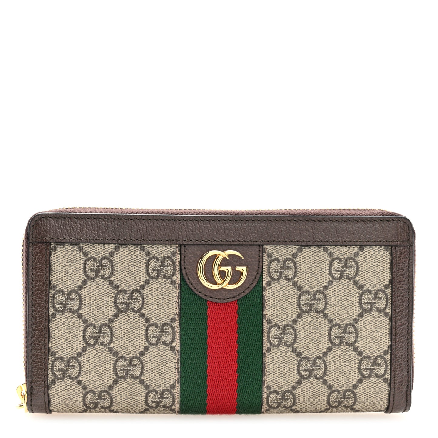 GG Supreme Monogram Web Ophidia Zip Around Wallet Brown