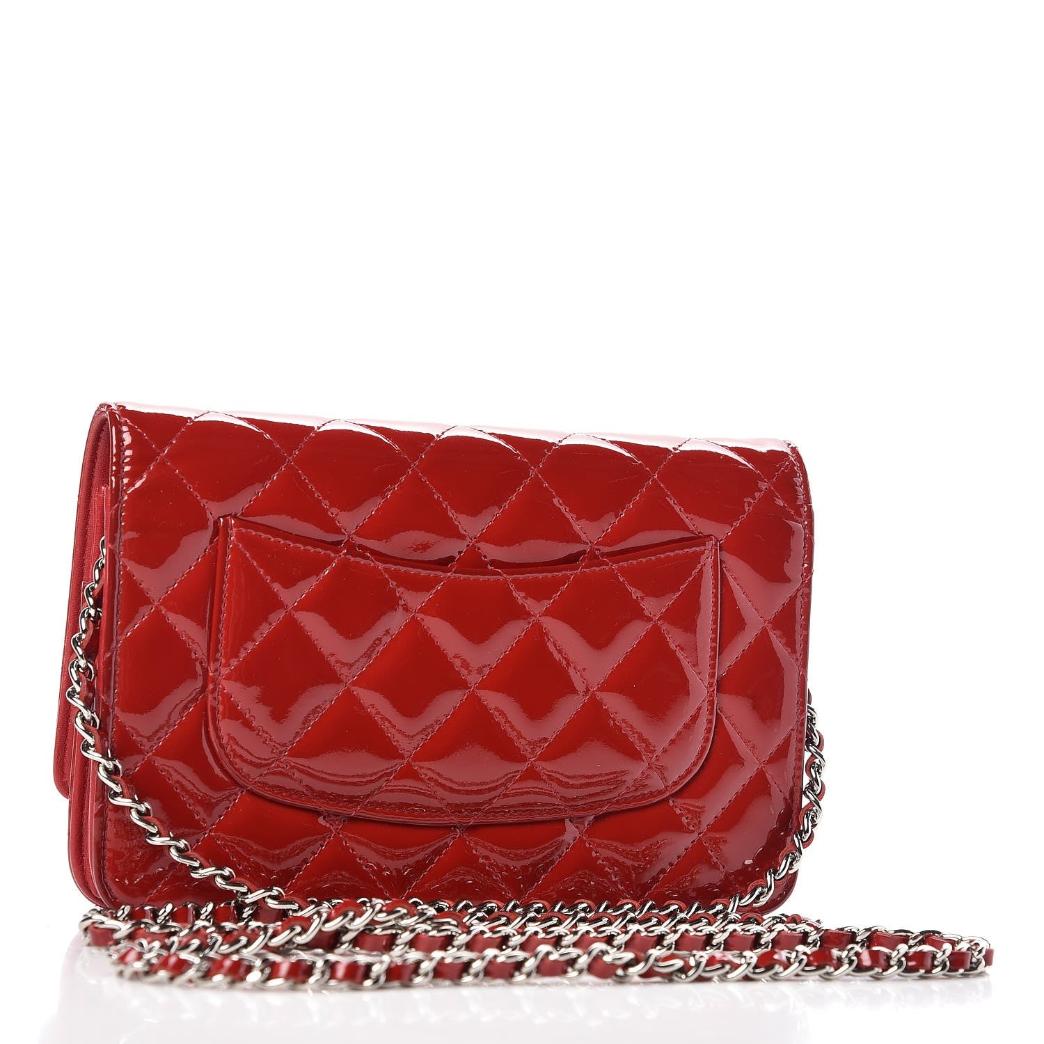 Chanel Patent Quilted Wallet On Chain WOC Red 3 of 12