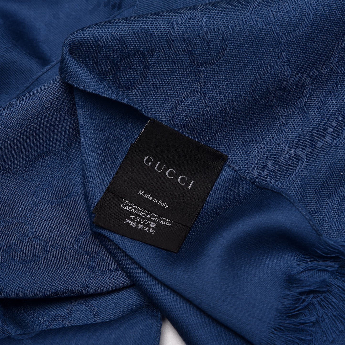 Wool Silk Jacquard Monogram Scarf Blue