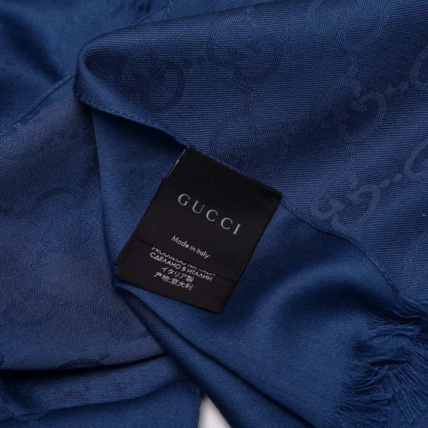 Gucci Wool Silk Jacquard Monogram Scarf Blue 4 of 4