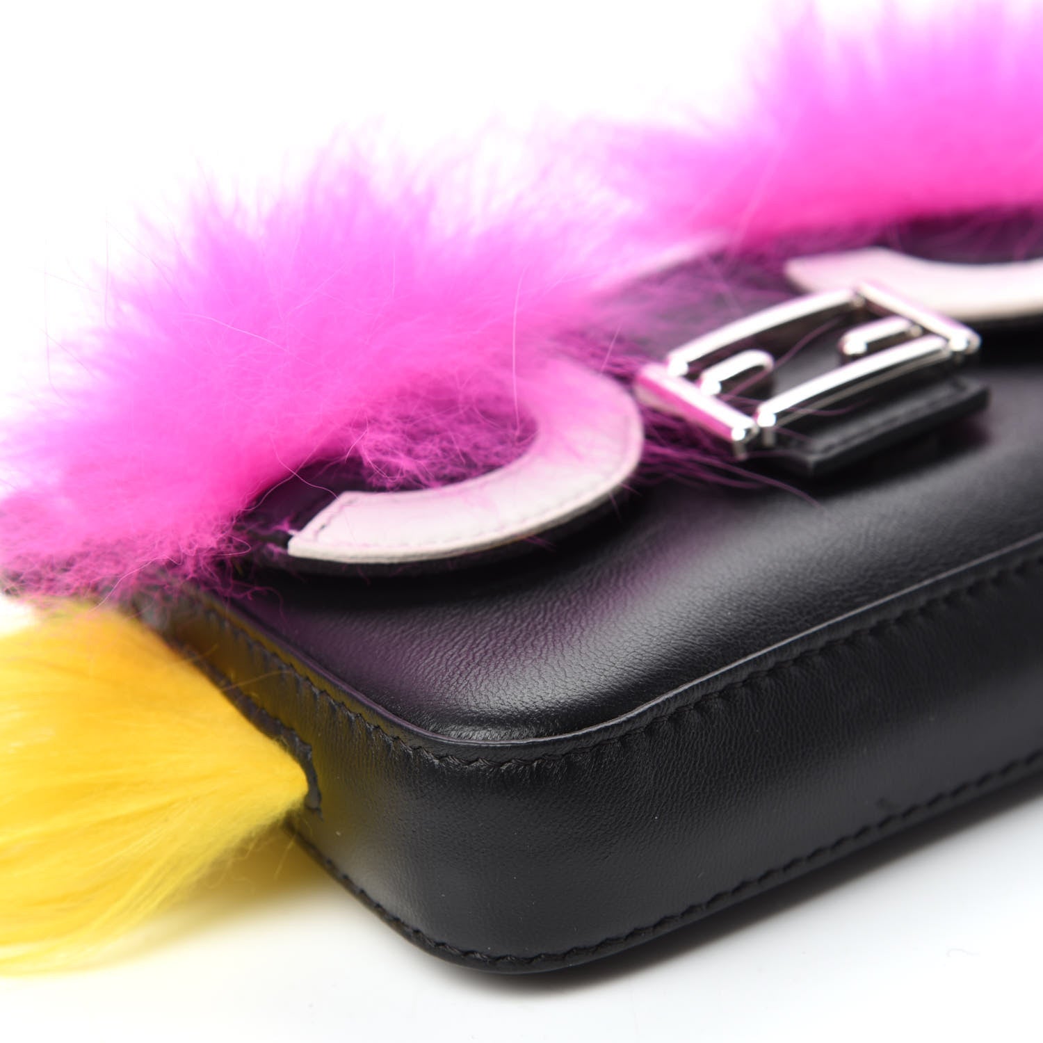 Fendi Nappa Shatoosh Fox Goat Fur Monster Micro Baguette Black Fuchsia Giallo 6 of 10