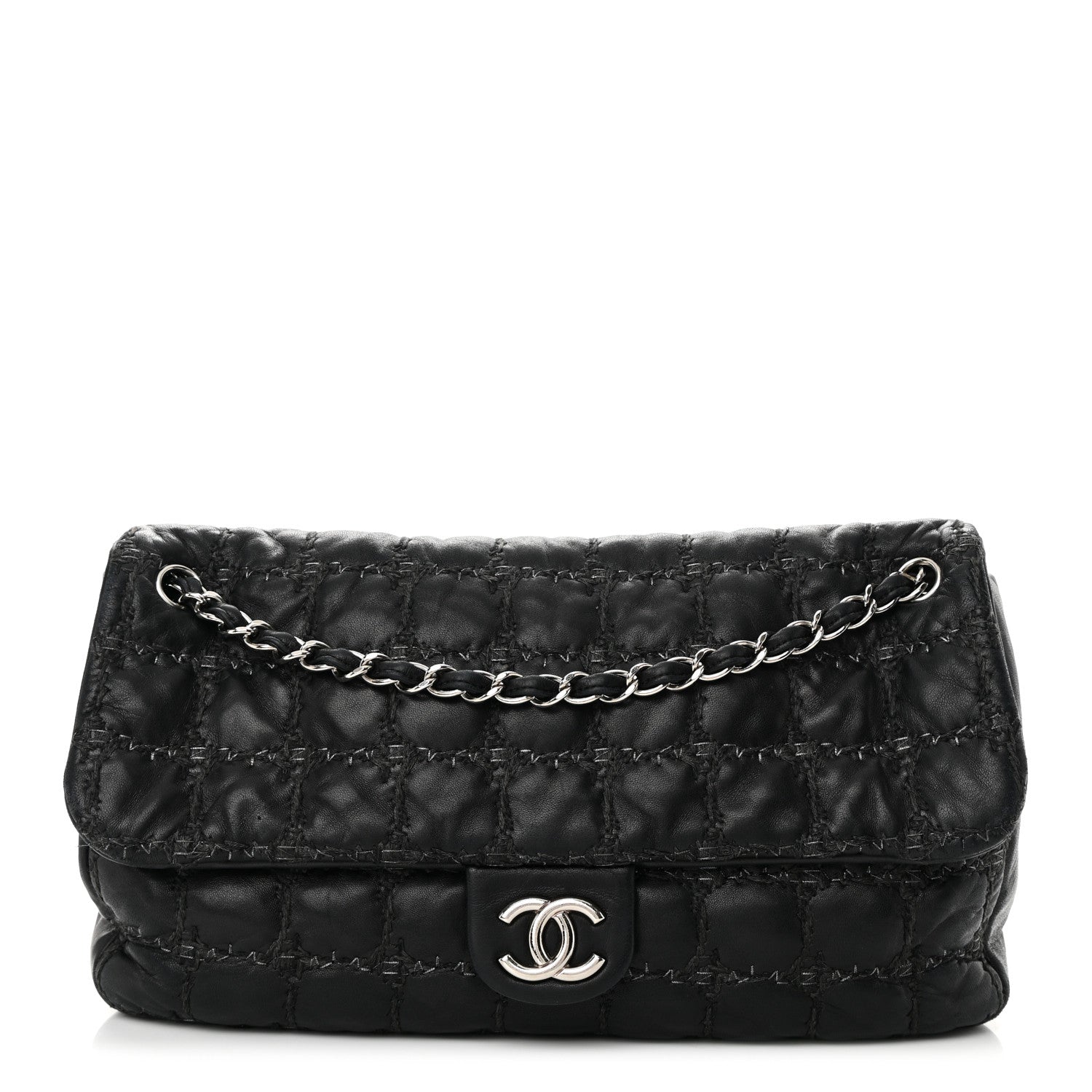 Chanel Lambskin Tweed Double Stitch Maxi Flap Black 1 of 16