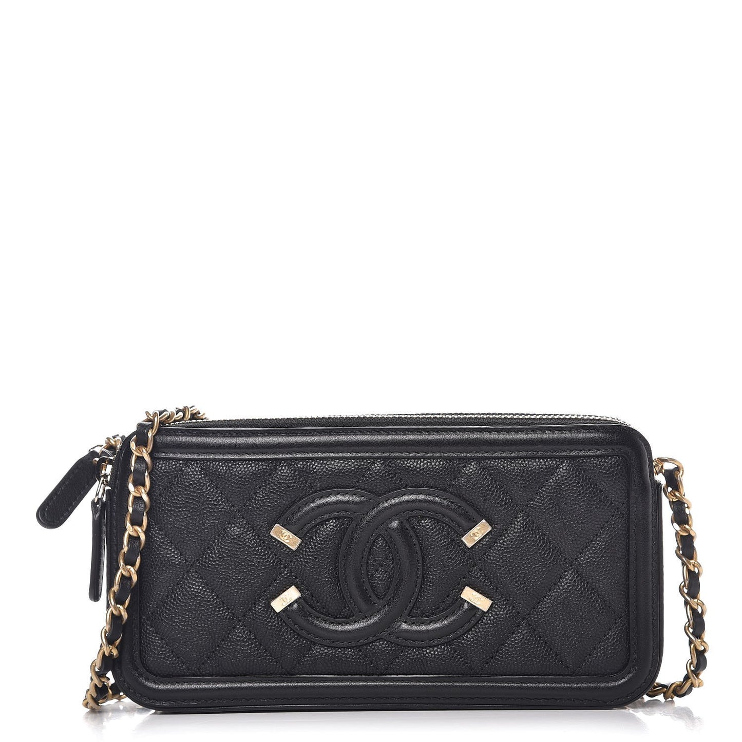 Caviar Quilted CC Filigree Clutch With Chain Black