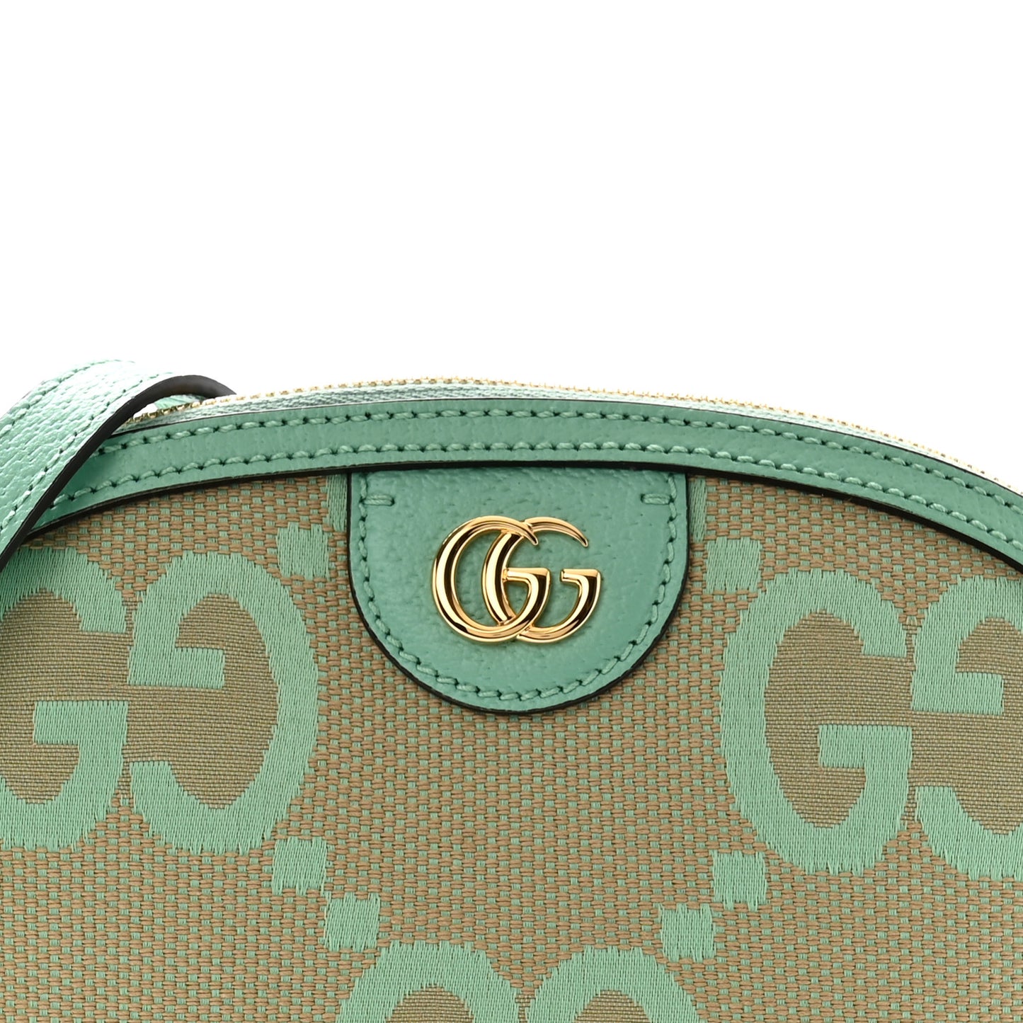 Monogram Jumbo GG Textured Dollar Calfskin Small Ophidia Dome Shoulder Bag Beige Pepperlight Mint