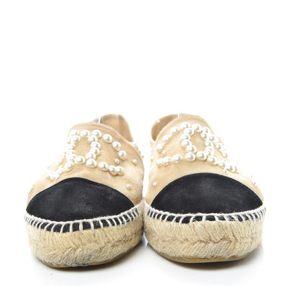 Chanel Suede Pearl CC Espadrilles 38 Beige Black 2 of 20