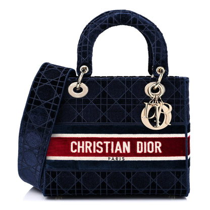 Christian Dior Velvet Cannage Medium Lady D-Lite Blue Red White 1 of 9