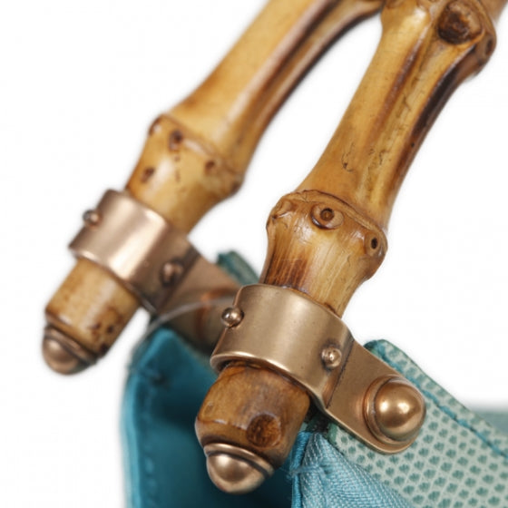 Top Handle Bamboo Evening Bag Blue
