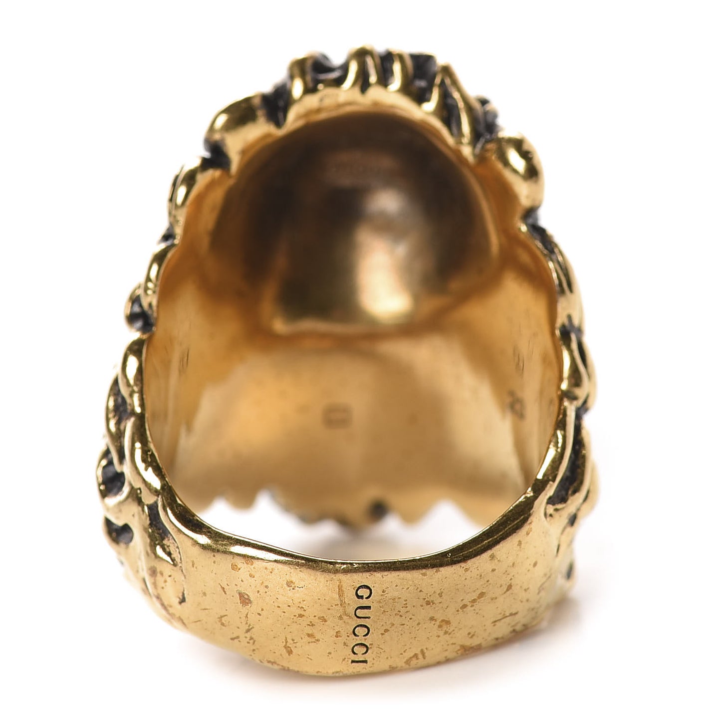Metal Glass Pearl Lion Head Ring 10.5 Aged Gold