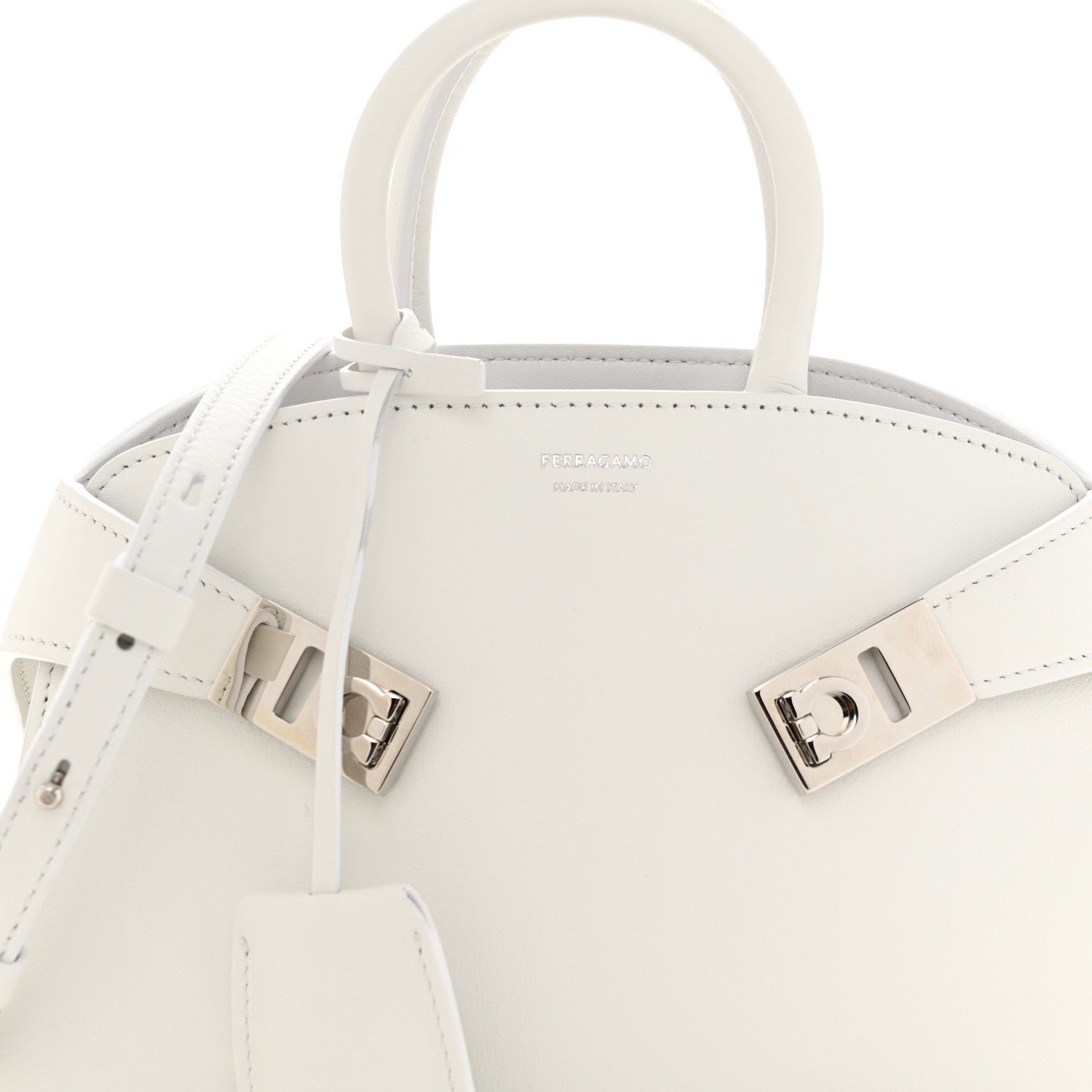 Salvatore Ferragamo Natural Grain Calfskin Mini Hug Bag Optic White 7 of 13