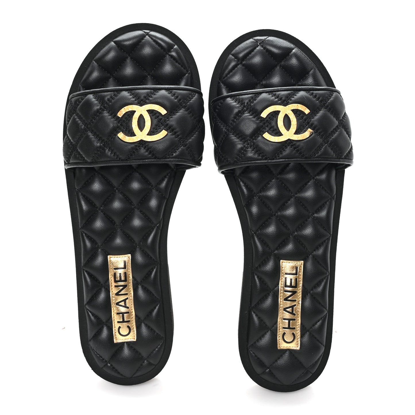Lambskin Quilted Textured CC Mules Sandals 39 Black
