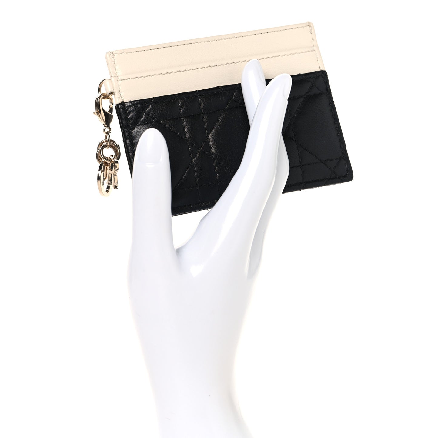 Lambskin Cannage Lady Dior Card Holder Black White
