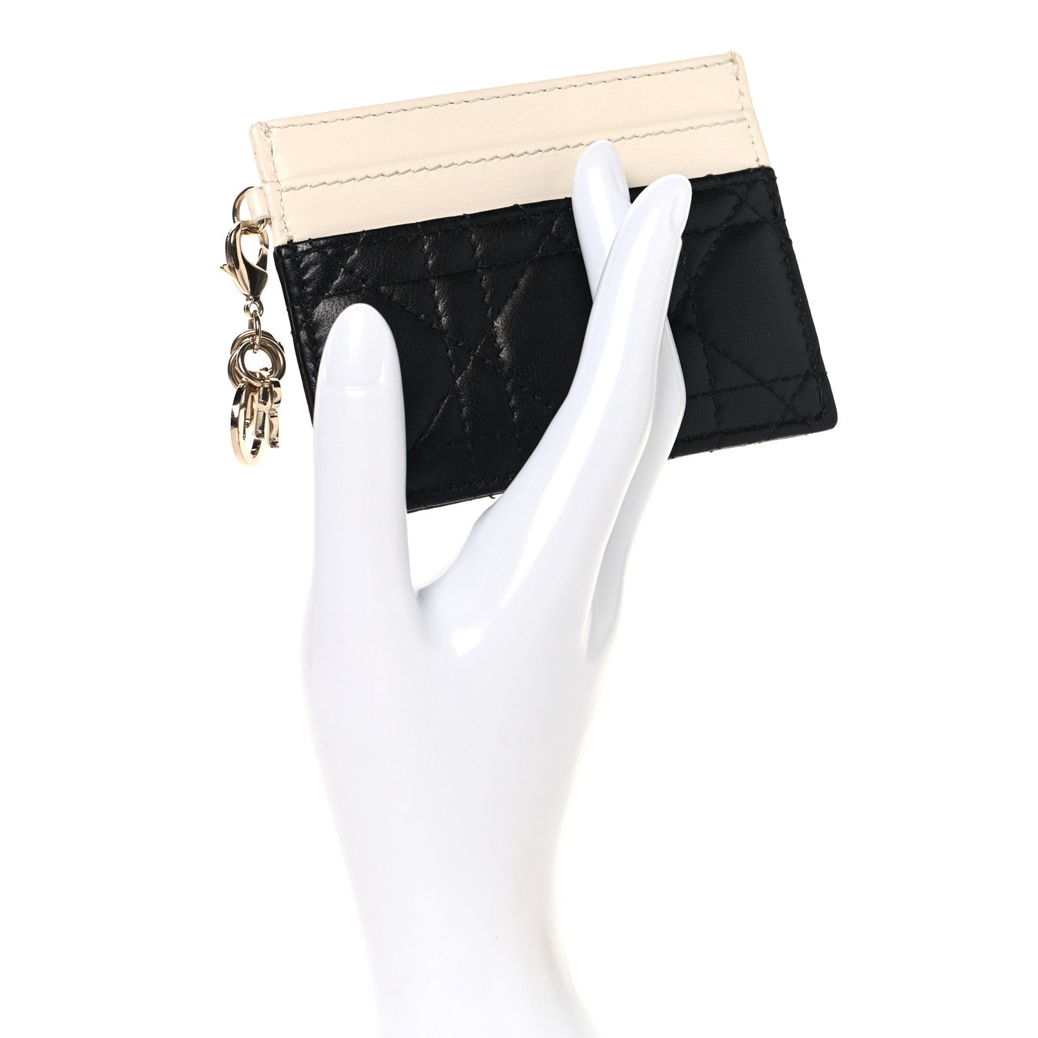 Christian Dior Lambskin Cannage Lady Dior Card Holder Black White 2 of 8