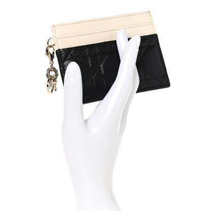 Christian Dior Lambskin Cannage Lady Dior Card Holder Black White 2 of 8